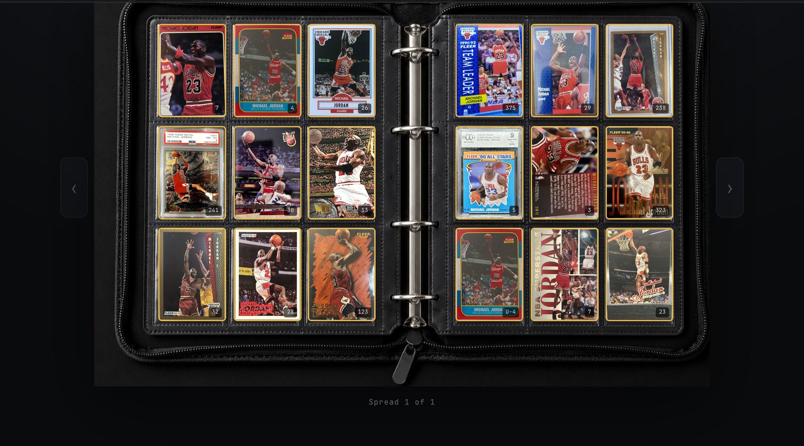 A custom Michael Jordan binder, every sleeve filled